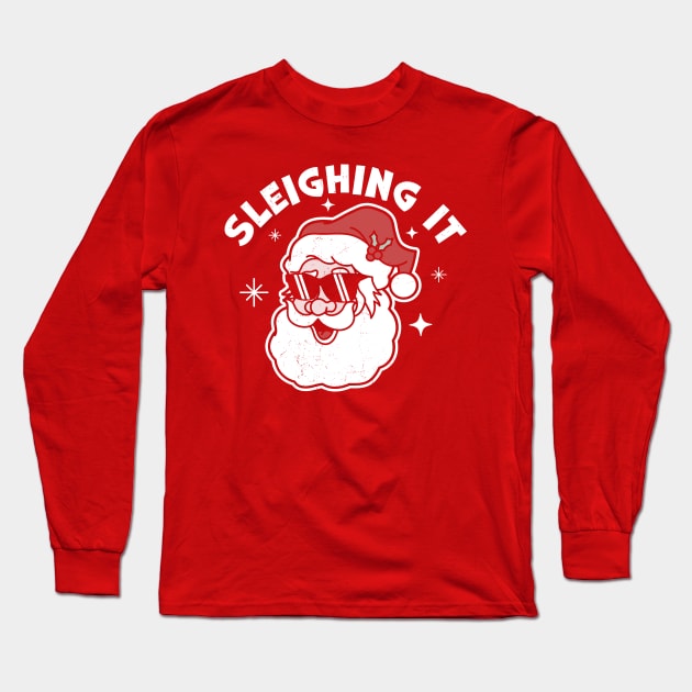 Sleighing It Santa Claus Funny Christmas Santa's Sleigh Xmas Long Sleeve T-Shirt by OrangeMonkeyArt